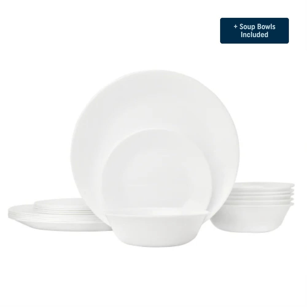 Corelle® Winter Frost White Dinnerware Set – Service for 6 + Soup Bowls