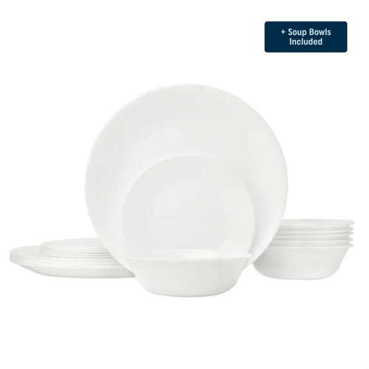 Corelle® Winter Frost White Dinnerware Set – Service for 6 + Soup Bowls