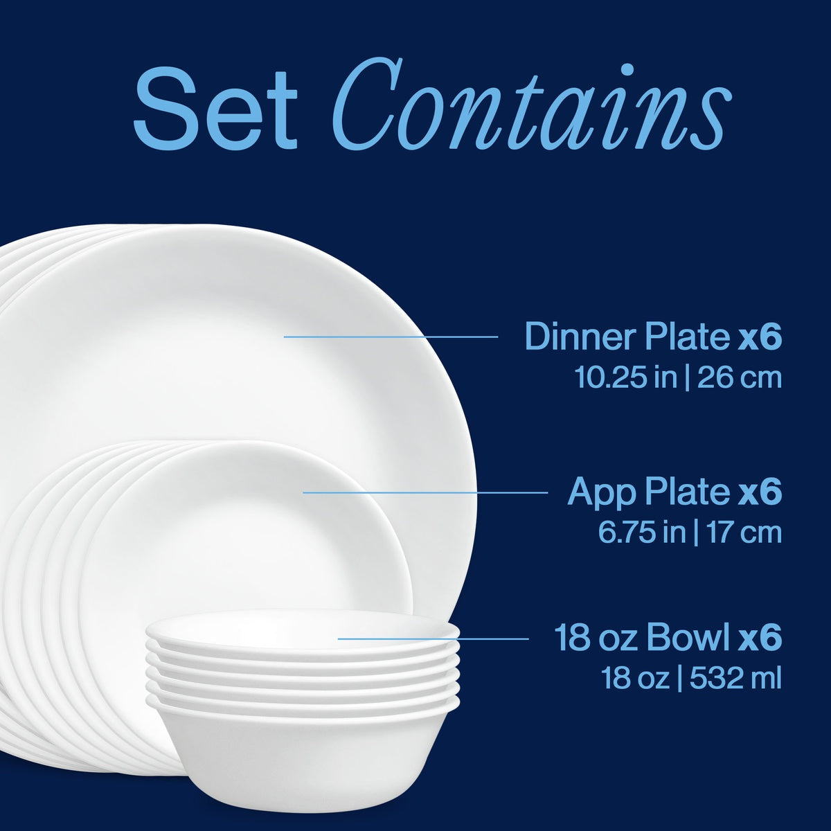 Corelle® Winter Frost White Dinnerware Set – Service for 6 + Soup Bowls