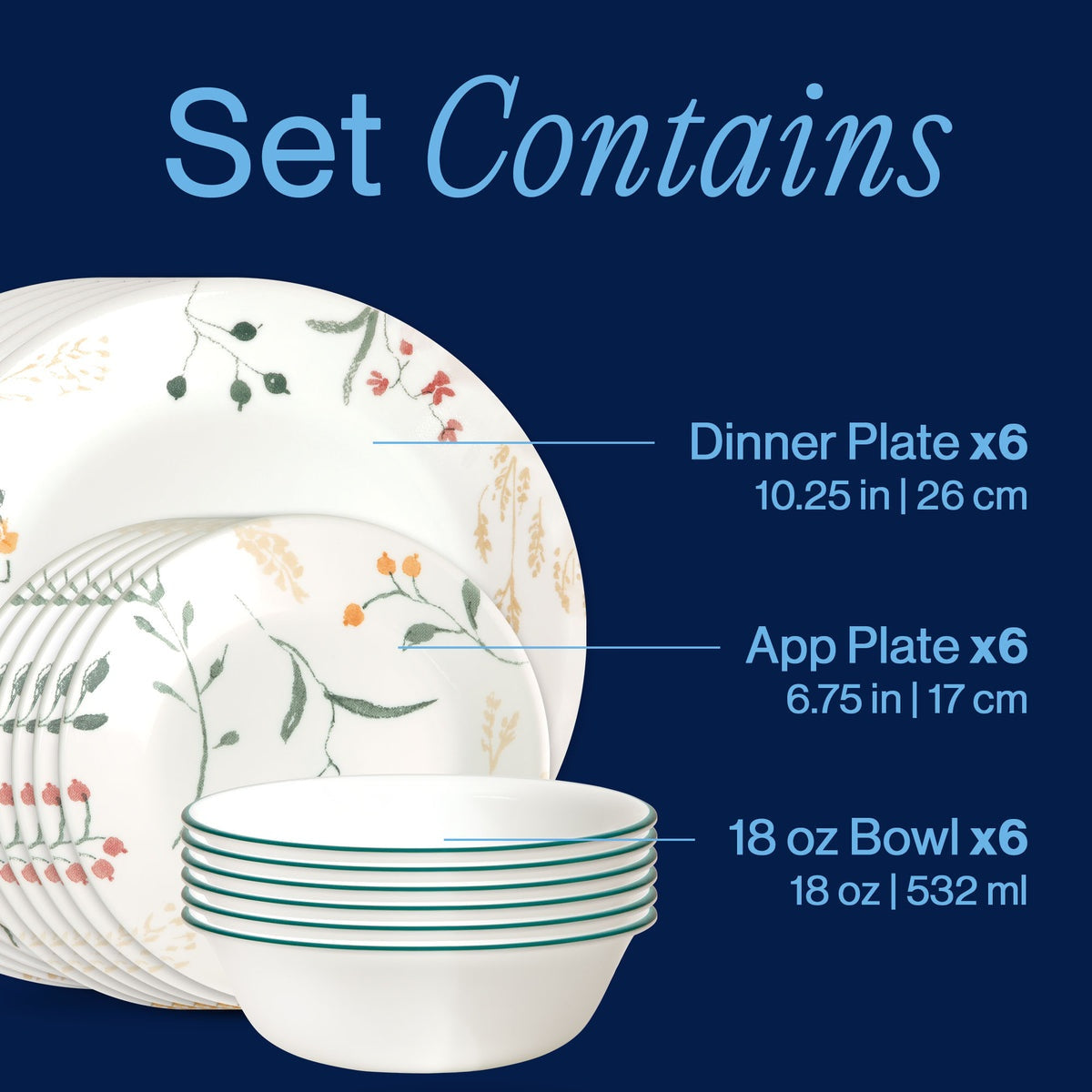 Corelle® Wildflower Scatter 18-piece Dinnerware Set, Service for 6