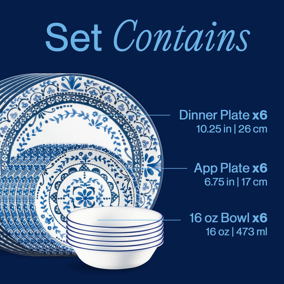 Corelle® Portofino 18-piece Dinnerware Set, Service for 6