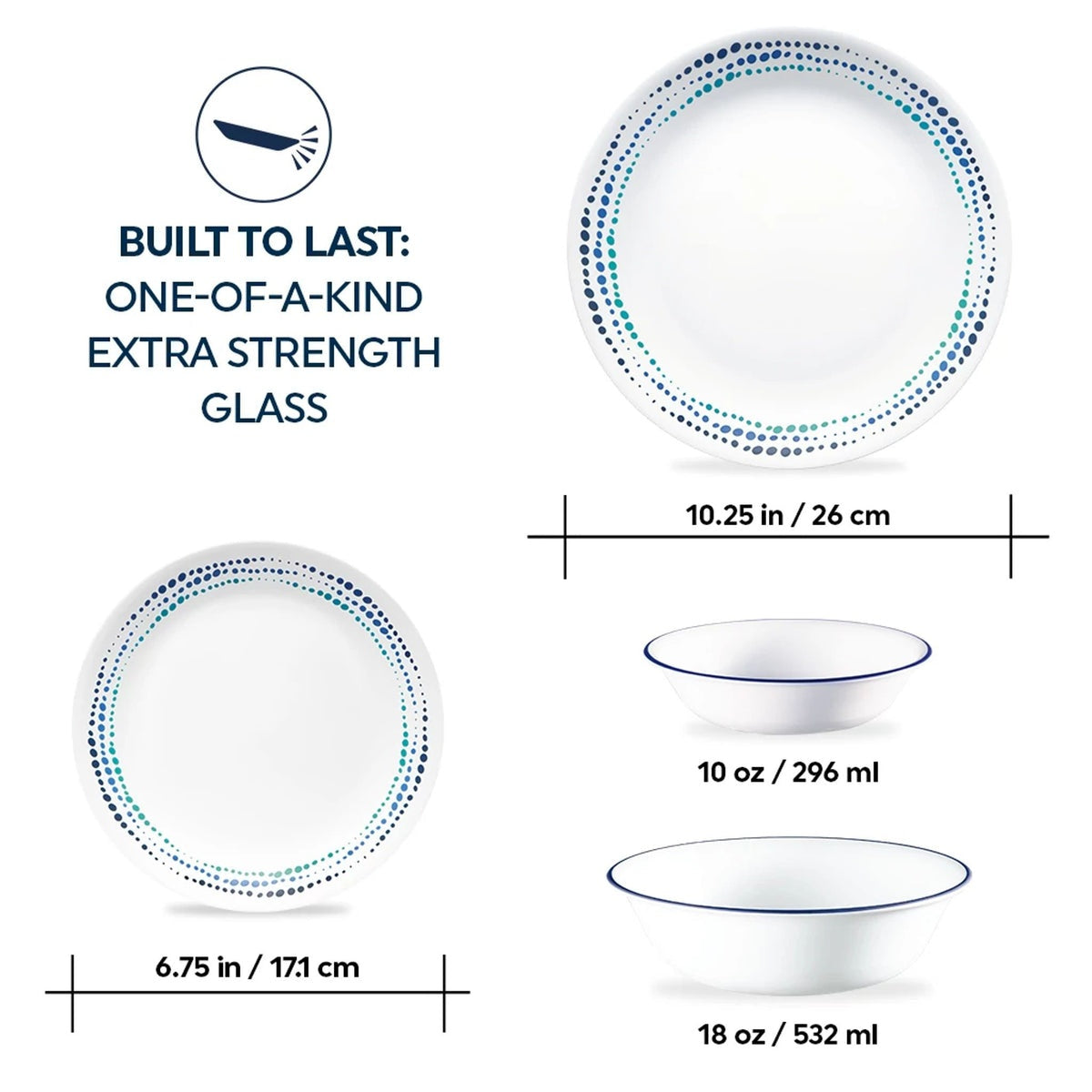 Corelle® Ocean Blues 16-piece Mugless Dinnerware Set, Service for 4