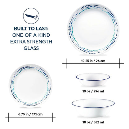 Corelle® Ocean Blues 16-piece Mugless Dinnerware Set, Service for 4