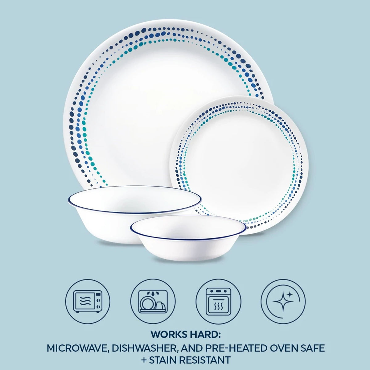 Corelle® Ocean Blues 16-piece Mugless Dinnerware Set, Service for 4