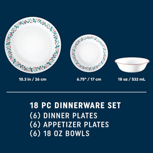 Corelle® Winter Berries 18-piece Dinnerware Set, Service for 6