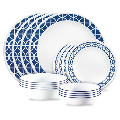 Corelle® Cobalt Circles 16-piece Mugless Dinnerware Set, Service for 4