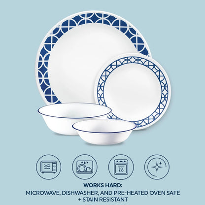 Corelle® Cobalt Circles 16-piece Mugless Dinnerware Set, Service for 4