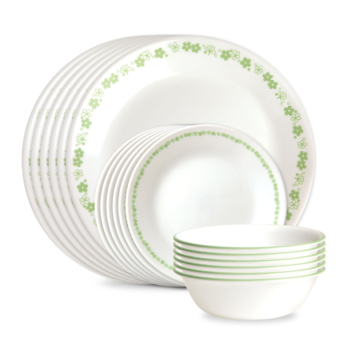 Corelle® Spring Blossom Green 18-piece Dinnerware Set, Service for 6