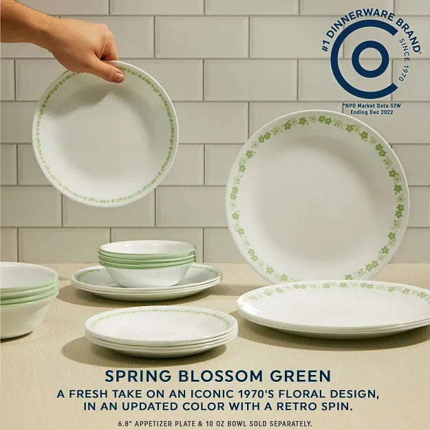 Corelle® Spring Blossom Green 12-piece Dinnerware Set, Service for 4