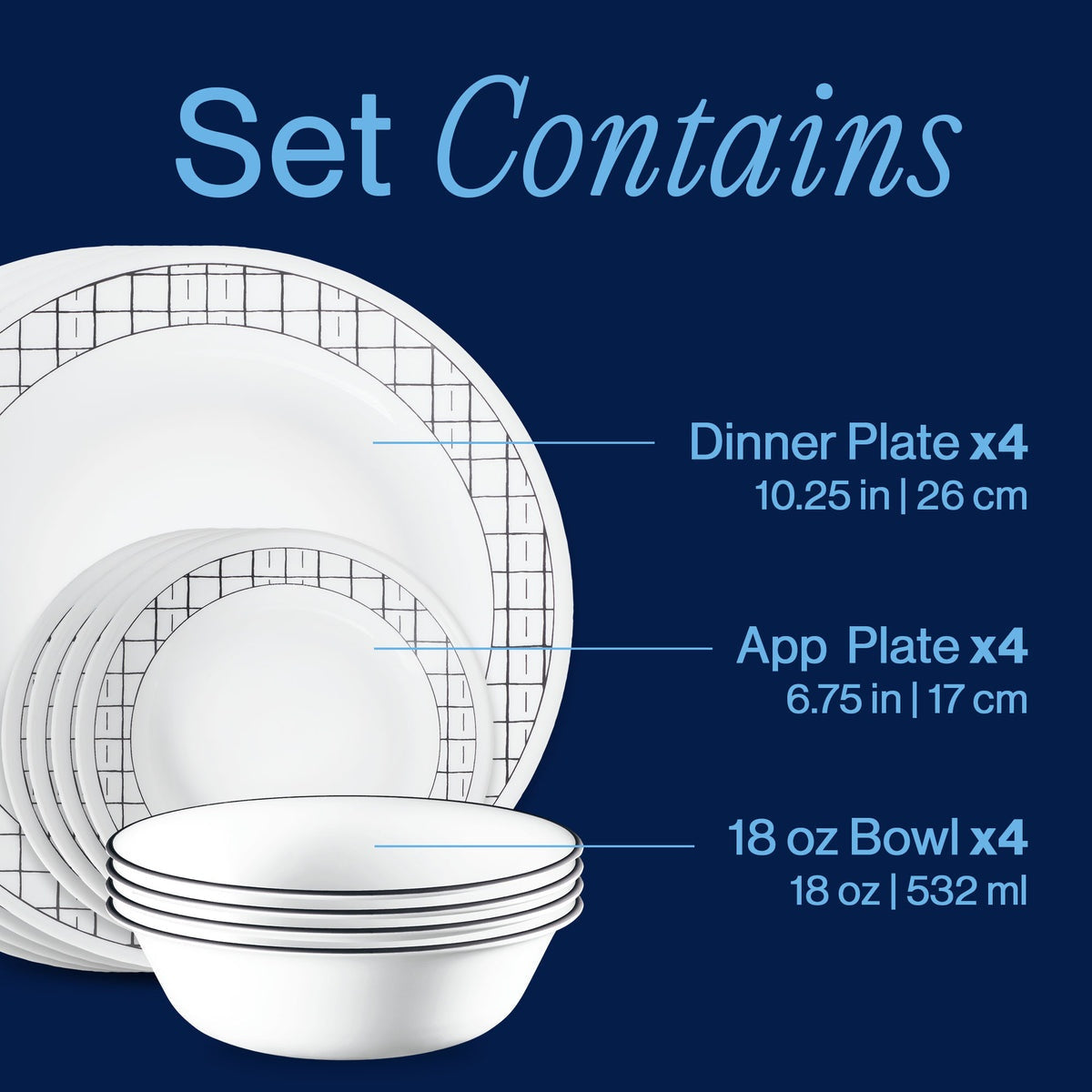 Corelle® Delicate Grid 12-piece Dinnerware Set, Service for 4