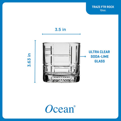 Ocean Glass Traze FTR Rocks Glasses (4-Pieces), 12-ounce, Dishwasher Safe
