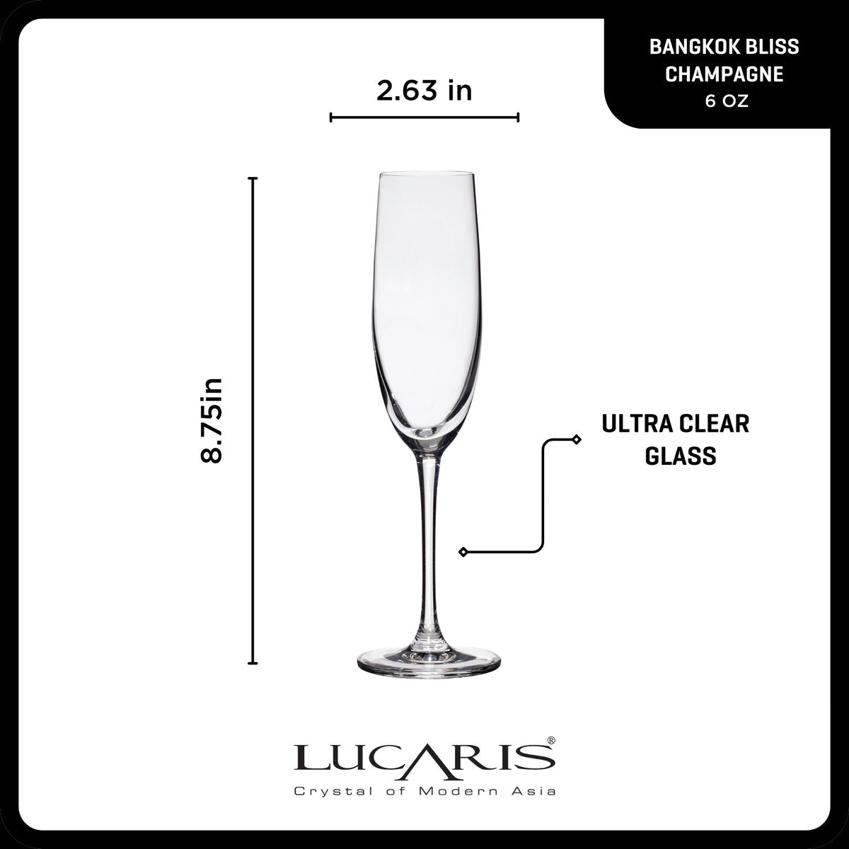 Lucaris Bangkok Bliss Champagne Flute Glasses (4-Pieces), 6-ounce, Dishwasher Safe, Lead-free Crystalline