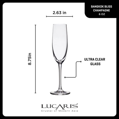 Lucaris Bangkok Bliss Champagne Flute Glasses (4-Pieces), 6-ounce, Dishwasher Safe, Lead-free Crystalline
